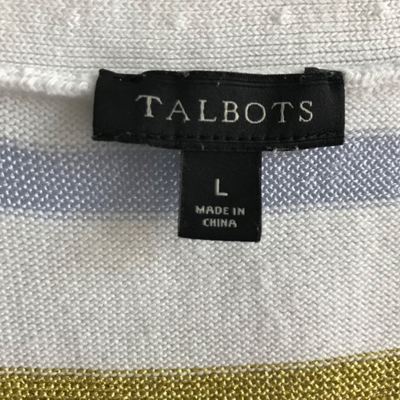 Talbots Cap-Sleeve Metallic Stripe Sweater Size L Cotton Blend Scoop Neck - Picture 8 of 8